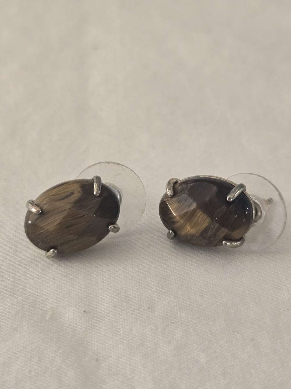 Oval Simulated Tiger's Eye Faceted Stud Earrings